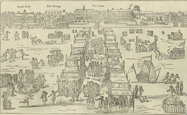 Print of a Frost Fair on the frozen Thames with the Temple in the background, 1683 (MT/19/ILL/D/D8/16)