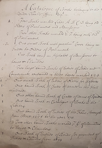 Extract from an inventory of records, plate and linens of the Middle Temple, 1717 (MT/11/INP/1)