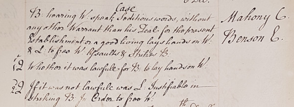 Record of a moot held in New Inn Hall, 8 December 1748 (MT/12/MOO/1)