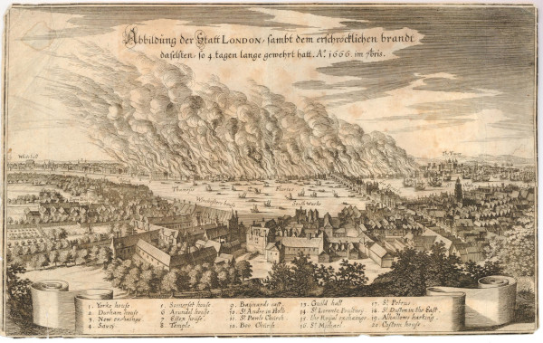 Print of the Great Fire of London, 1666 © The Trustees of the British Museum