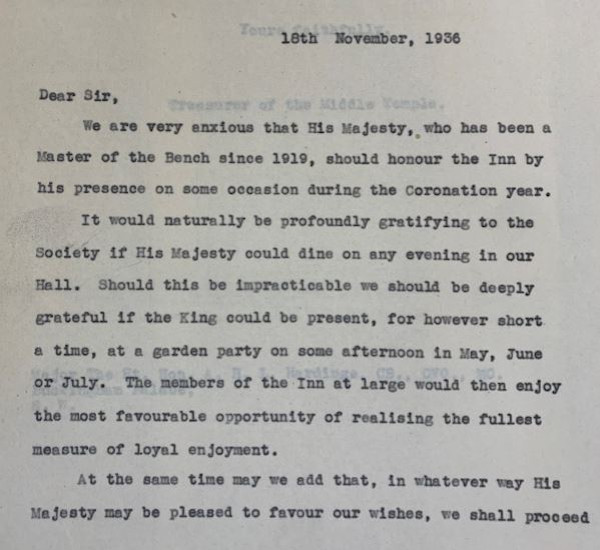 Letter requesting the attendance of King Edward VIII at a garden party, 18 November 1936 (MT/7/ROY/5/17