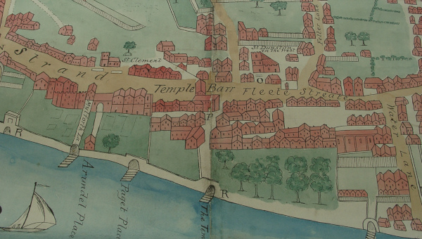 Rough 19th century watercolour representation of the London Legal Quarter from the Agas Map, c.1561 (MT/6/PLA/1)