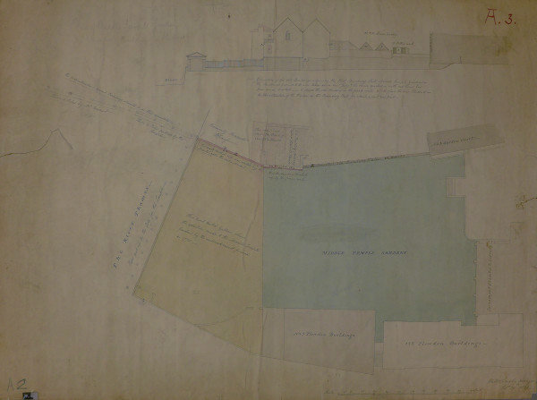 Plan of Middle Temple Garden, showing the land added to the Middle Temple through the 1770 embanking works, 30 October 1839 (Plan/2/E/1)