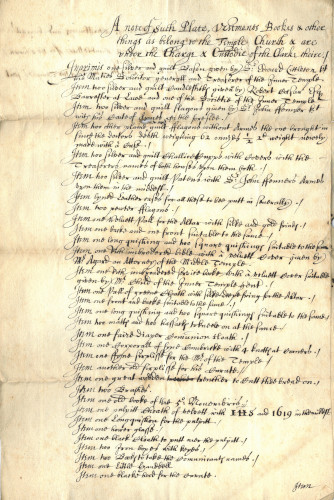 Inventory of items in Temple Church after the death of Doctor Micklethwaite, 1639 (MT/15/TAM/80)