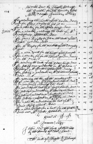 Blacksmith’s receipt including charges for padlocking chambers, January 1644/44 (MT/2/TRB/4)