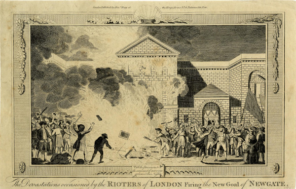Print of Gordon rioters burning of Newgate Prison, 1781 © The Trustees of the British Museum