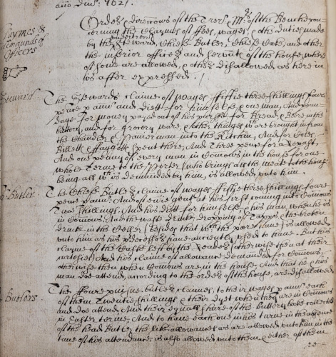 Orders and directions of the Treasurer and Masters of the Bench concerning the claims, fees, wages and other duties made by the Under-Treasurer, Steward, Chief Butler, Chief Cook and other officers and servants, 27 June 1628 (MT/1/MPA/5)