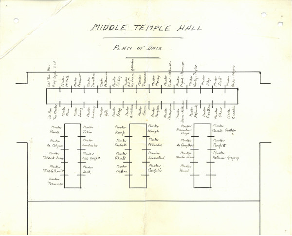 Seating plan for the Grand Day Dinner attended by H.R.H. Edward, Prince of Wales, 21 November 1922 (MT/7/ROY/5/8)