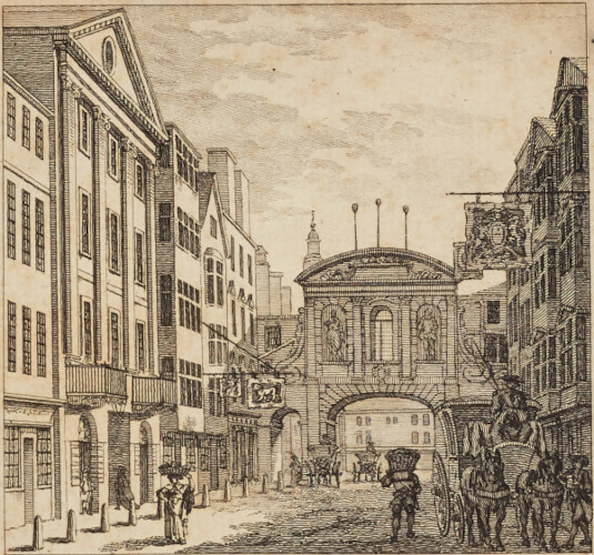 Hackney coaches and foot traffic on Fleet Street outside the Middle Temple Gate, c.1760 (MT/19/ILL/E/E12/2)