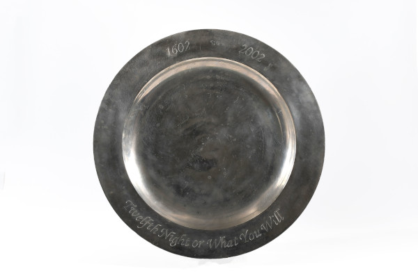 An inscribed pewter Charger presented to the Middle Temple by Shakespeare’s Globe to commemorate their Quatercentenary performance, 2002
