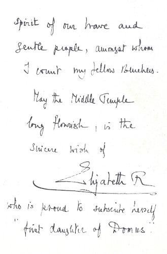Letter of thanks from Queen Elizabeth to the Middle Temple, December 1944