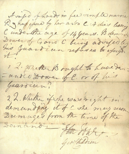 Record of a Candle Exercise relating to the demand of a dower, 1768 (MT/21/1/28/VI/2)