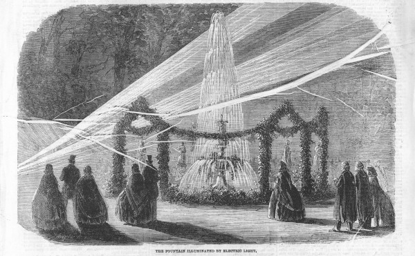 Print of Middle Temple’s Fountain illuminated by electric light for the opening of the New Library by the Prince of Wales, 9 November 1861 (MT/19/SCR/1)