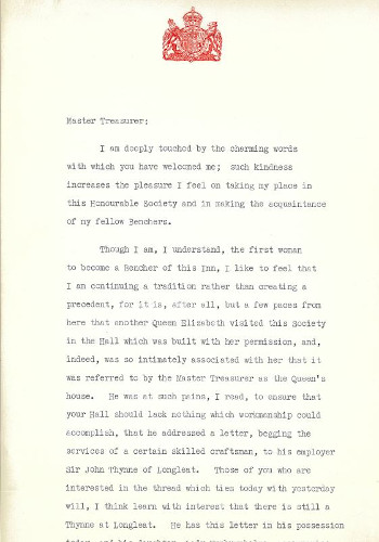 Speech given by Queen Elizabeth on her Call to the Bench, 12 December 1944