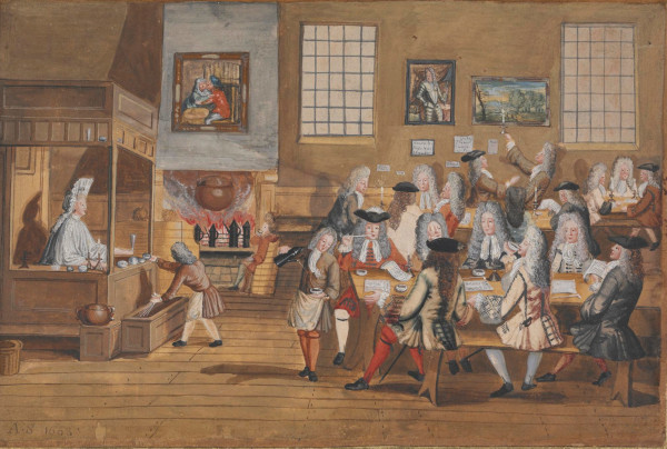Interior of a London coffee house, c.1695 © The Trustees of the British Museum