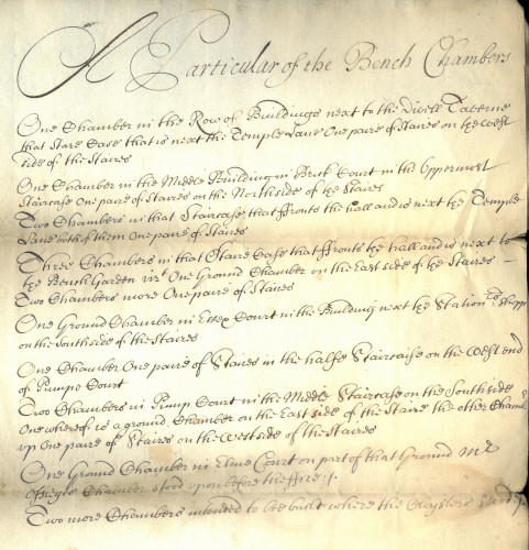 Particulars of the new Bench Chambers under construction, 1679 (MT/21/1/46/2/5)