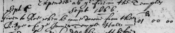 Reward given to Richard Rowe after saving Inner Temple Hall from the Great Fire, 6 September 1666 (MT/2/TRB/24)