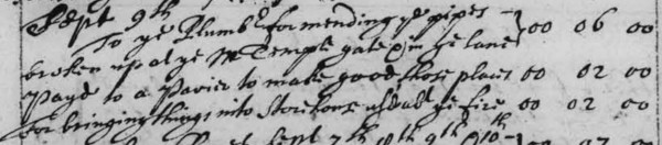Expense for repairing broken water pipes and paving at Middle Temple Gate, 9 September 1666 (MT/2/TRB/24)