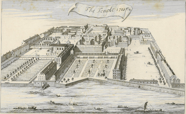 View of the Temple showing a long avenue of trees as the primary feature of Middle Temple Garden, 1722 (MT/19/ILL/D/D8/29)