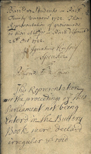 Extract declaring the proceedings of the Vacation Parliament and barrister’s remonstrance void, 1722 (MT/21/1/56/3/9)