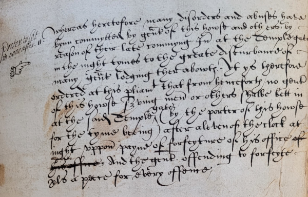 First order relating to the closure of the gate at prescribed times, 6 February 1607 (MT/1/MPA/3)