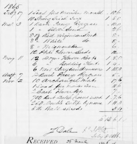 Nurseryman’s Bill showing varieties of plant in the Middle Temple Garden, 1865 (MT/2/TRB/229)