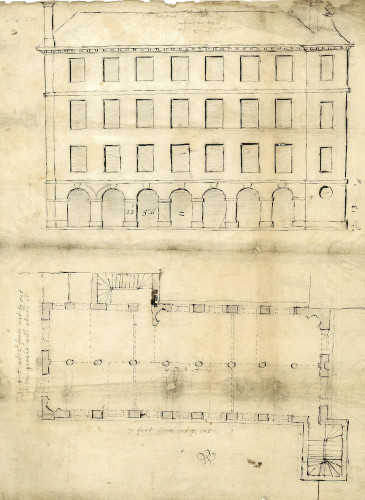 Plan and elevation for the Cloisters produced by Sir Christopher Wren, 1680 (MT/6/RBW/18)