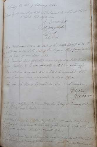Minutes of the Vacation Parliament held on Sunday 16 February 1766 (MT/7/BUB/2)