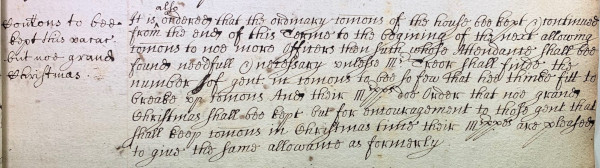 Order granting the first allowances for Christmas since 1642 in the Minutes of Parliament, 18 November 1659 (MT/1/MPA/6)