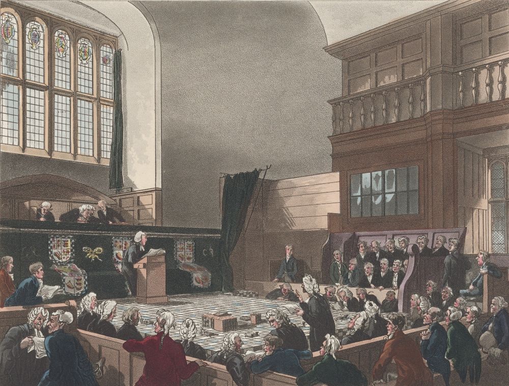 Print of the Court of Exchequer in Westminster Hall, early nineteenth century