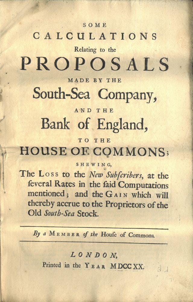 Calculations relating to the Proposals of the South Sea Company, 31 March 1720 (MT/1/MIS/15)