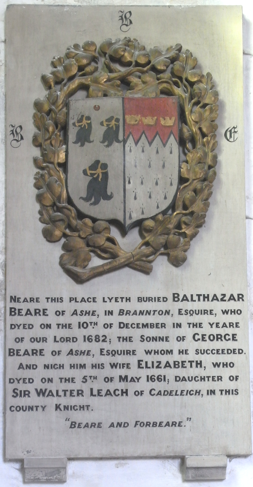 The funerary monument of Balthazar Beare in St Brannock Church, Braunton, Devon