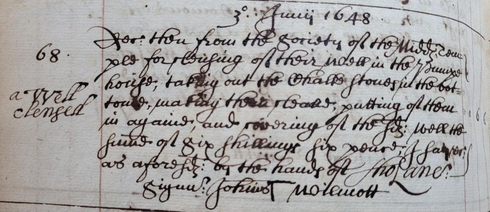 Receipt for the cleaning of a well, 3 June 1648 (MT/2/TRB/6)