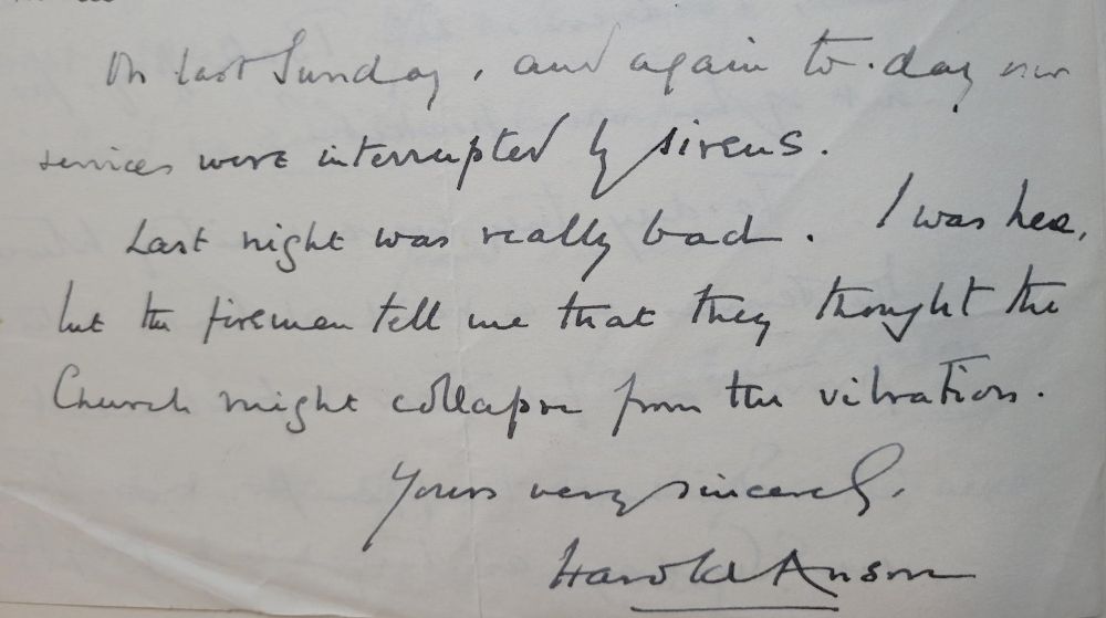 Extract of a letter from the Master of the Temple to the Under Treasurer regarding the provision of choirboys’ luncheons, 8 September 1940 (MT/15/FIL/7)
