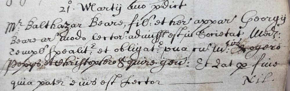Record of Balthazar Beare’s admission in the Minutes of Parliament, 21 March 1633 (MT/1/MPA/5)