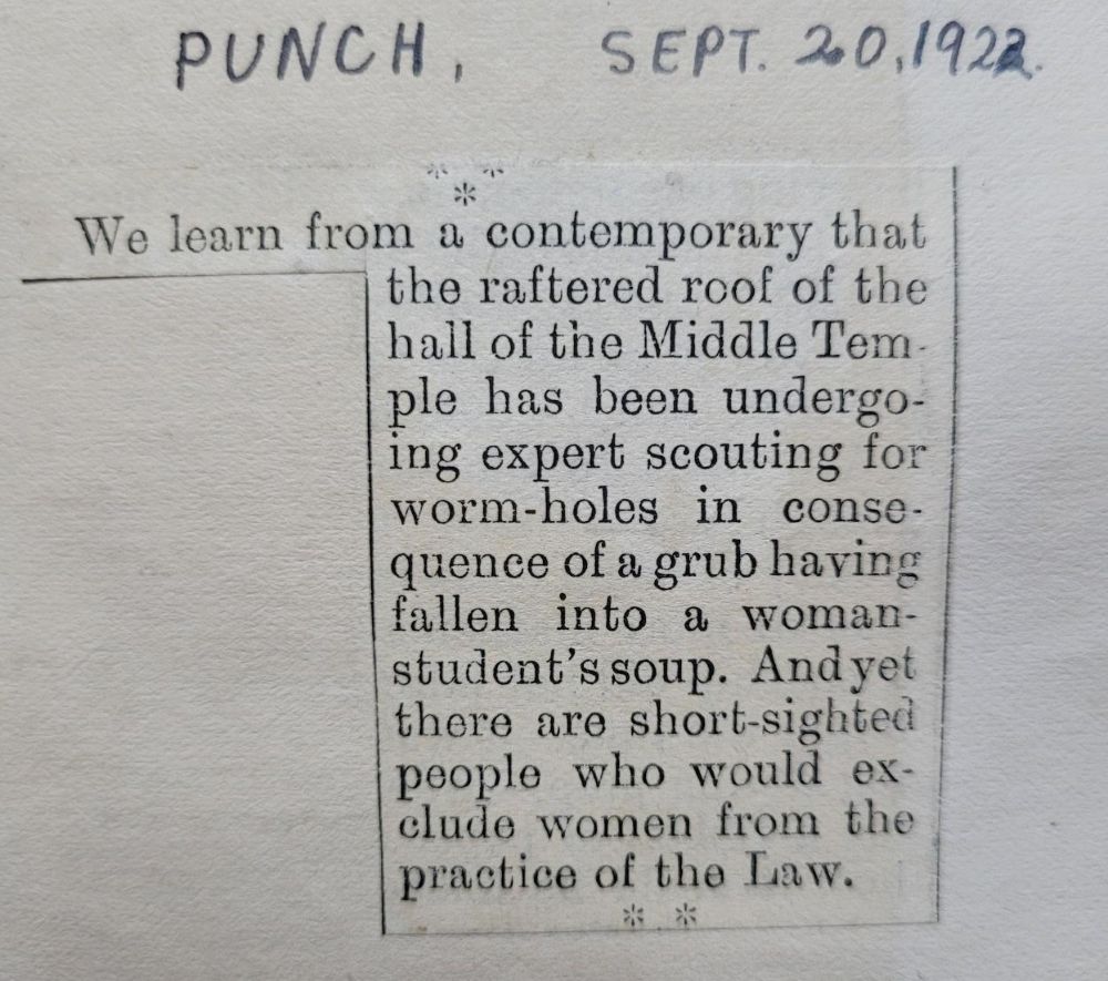 Article from Punch regarding blackwatch beetle in Middle Temple Hall, 20 September 1922 (MT/19/SCR/1)