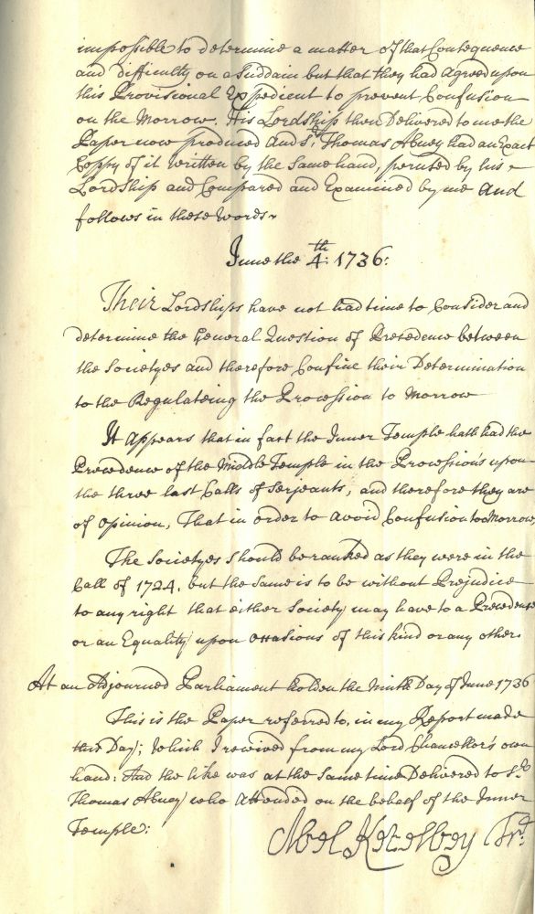 Mr Treasurer Ketelbey’s representation about precedency, 9 June 1736 (MT/21/1/60/2/2)