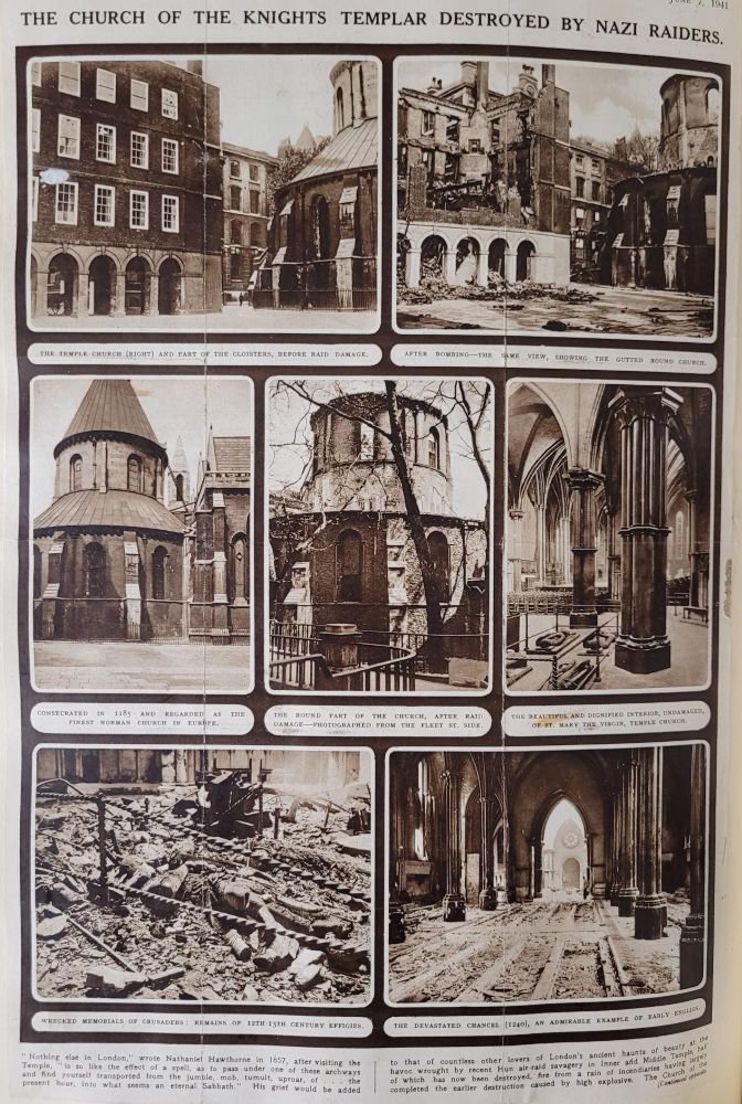 Article illustrating the destruction of Temple Church from The Illustrated London News, 7 June 1941 (MT/19/SCR/2)
