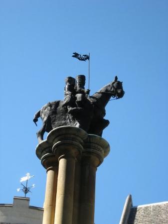 Statue outside of Temple Church of a Knights Templar on a horse