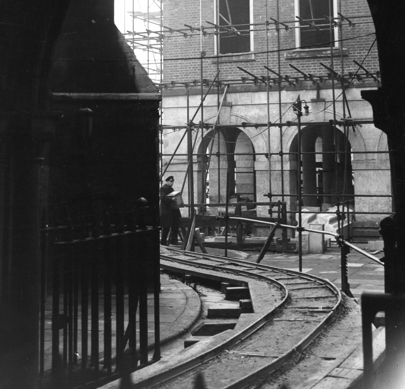 Temporary track built at the Inn to remove rubble