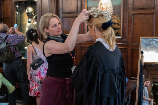 Sally Yorke helping a member of the public taste life as a barrister