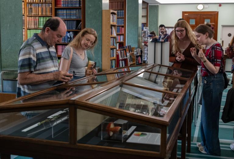 Visitors enjoying the library