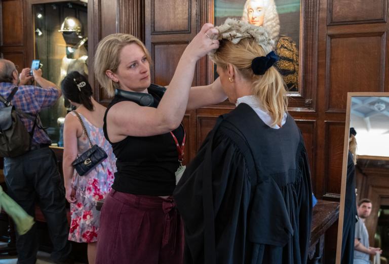 Sally Yorke helping a member of the public taste life as a barrister