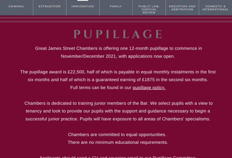 Pupillage Advert Great James Street Pupillage Advert